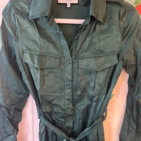 L'Acadamie The Long Sleeve Shirt Dress in Emerald - Picture 2 of 7